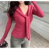 Sweet style temperament shawl knitted sweater women's autumn new thin slim bottoming shirt top