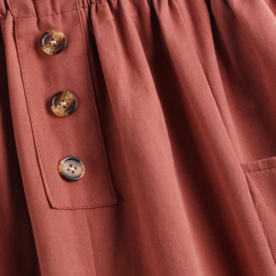 Dámská ležérní sukně s elastickým vysokým pasem a áčkovým lemem, jednobarevné knoflíky, ozdobné kapsy, midi sukně