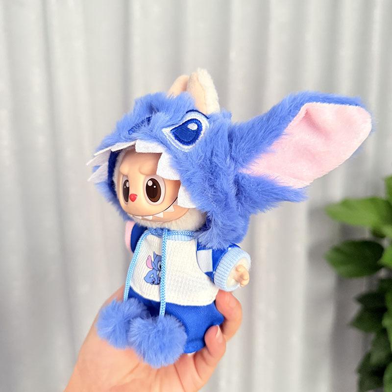 For 17cm Labubu Doll Clothes Set Cartoon Plush Stitch Fashion Outfits with Accessories Cute Plushie Clothing Gift