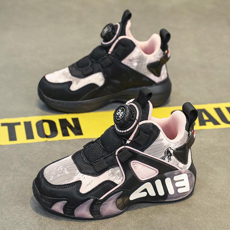 Boys and Girls Sneakers Spring and Autumn Children's Knob Youth Running Basketball Shoes Versatile Trend Boys Leather Basketball Shoes