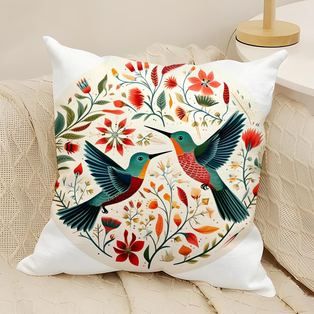 fashing bird and flower prints Pillow Case Natural Linen Double-Sided Printing Sofa Home Decor Cushion Cover