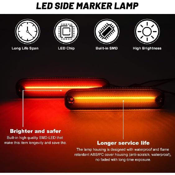 NJSBYL LED Side Marker Lights for Chevy and GMC C/K Series C10 C20 C30 K10 K20 K30 C1500 C2500 C3500 K1500 K2500 K3500 R30 V30 R3500 V3500 Smoked