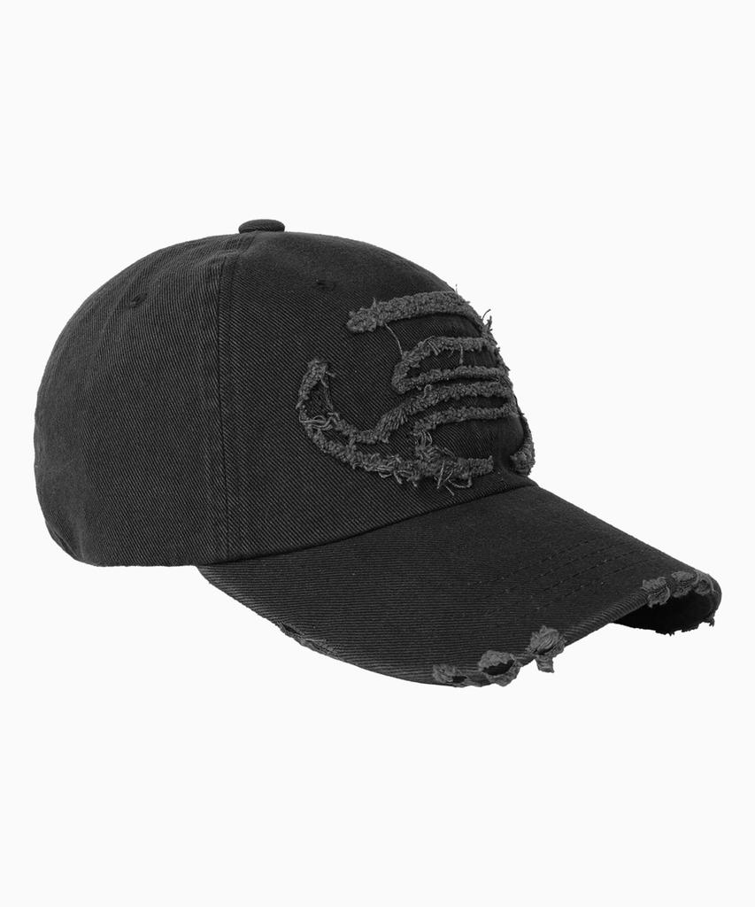 FREEMARIO Applique Damaged Ball Cap [Black]