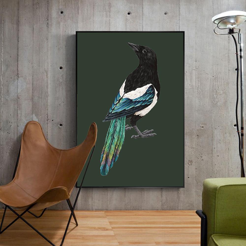 American Magpie Painting Vintage Creature Wall Art Canvas Print Poster Colorful Bird Picture for Living Room Home Decor Cuadros