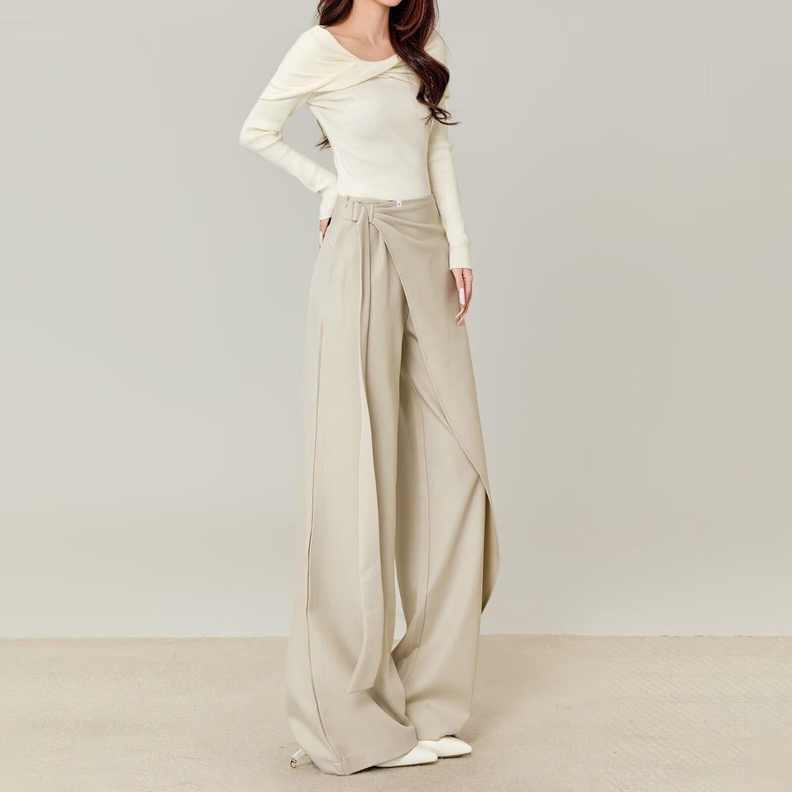 

2026 Women s High-End Loose Wide-Leg Coffee Pants L бежевий/сірий колір