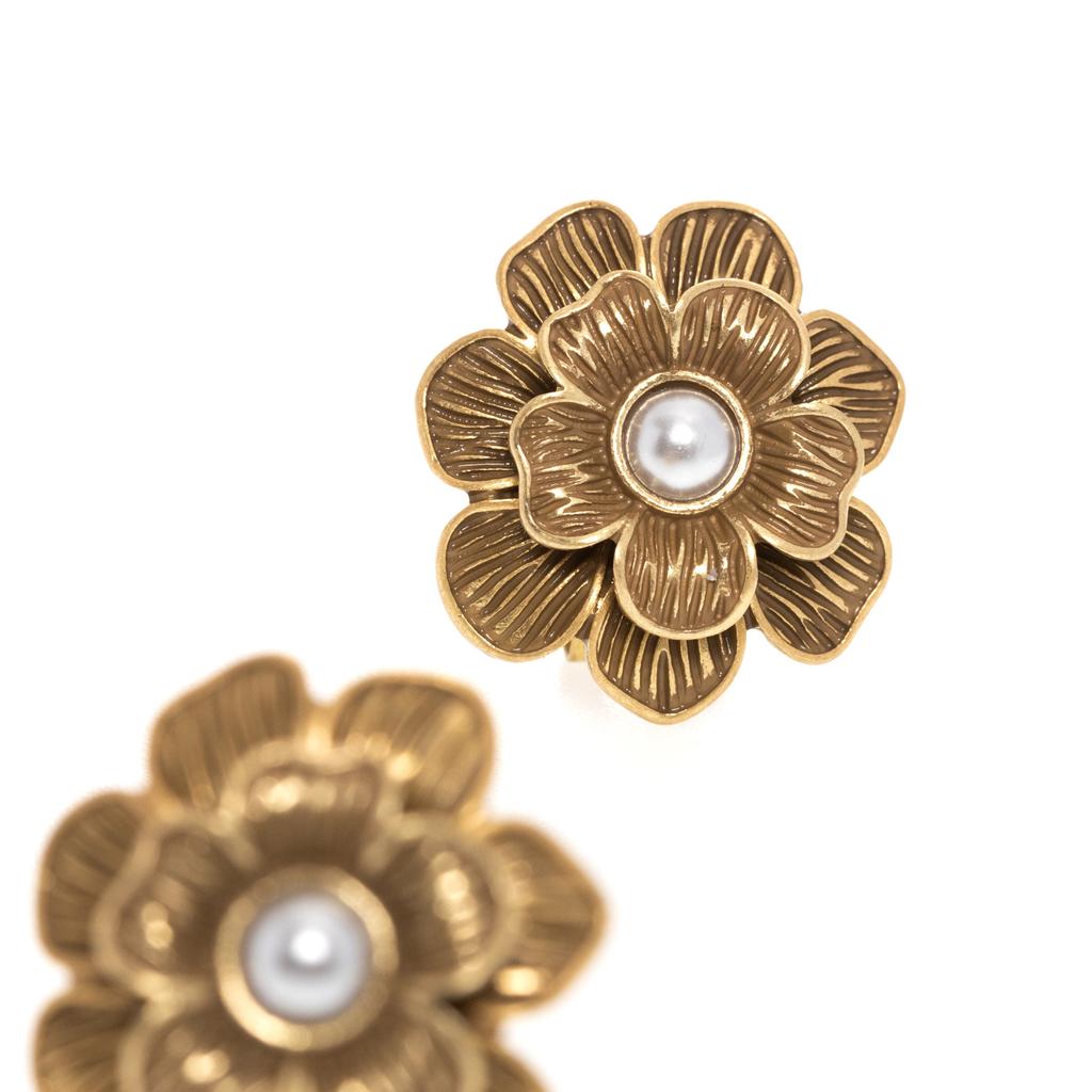 Retro Flower Beaded Pearl Stud Earrings Antique Collarbone Chain Fashion High-End Earrings