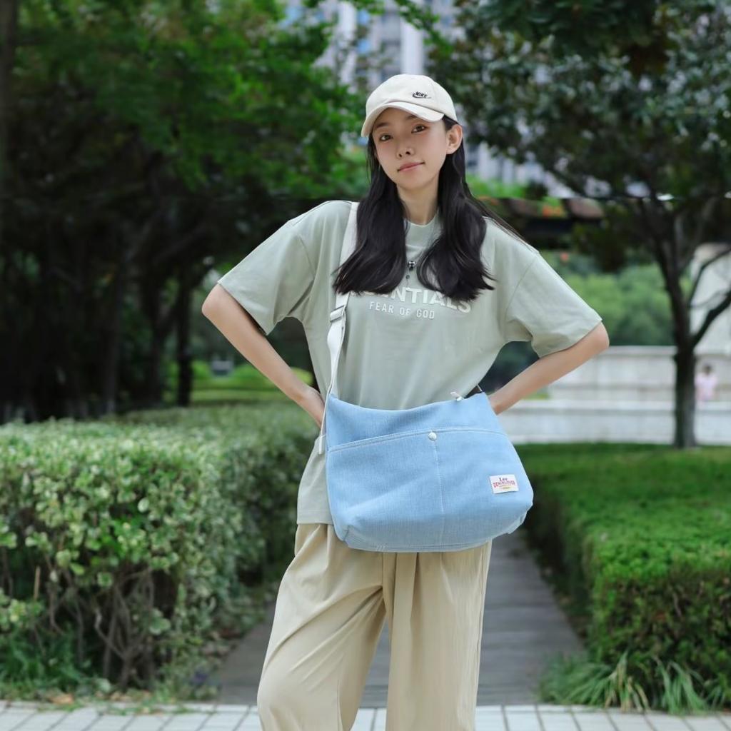 New Lee Fabric+Artificial Leather Crossbody Bags Large Women's Light Denim Blue LE240072M-521