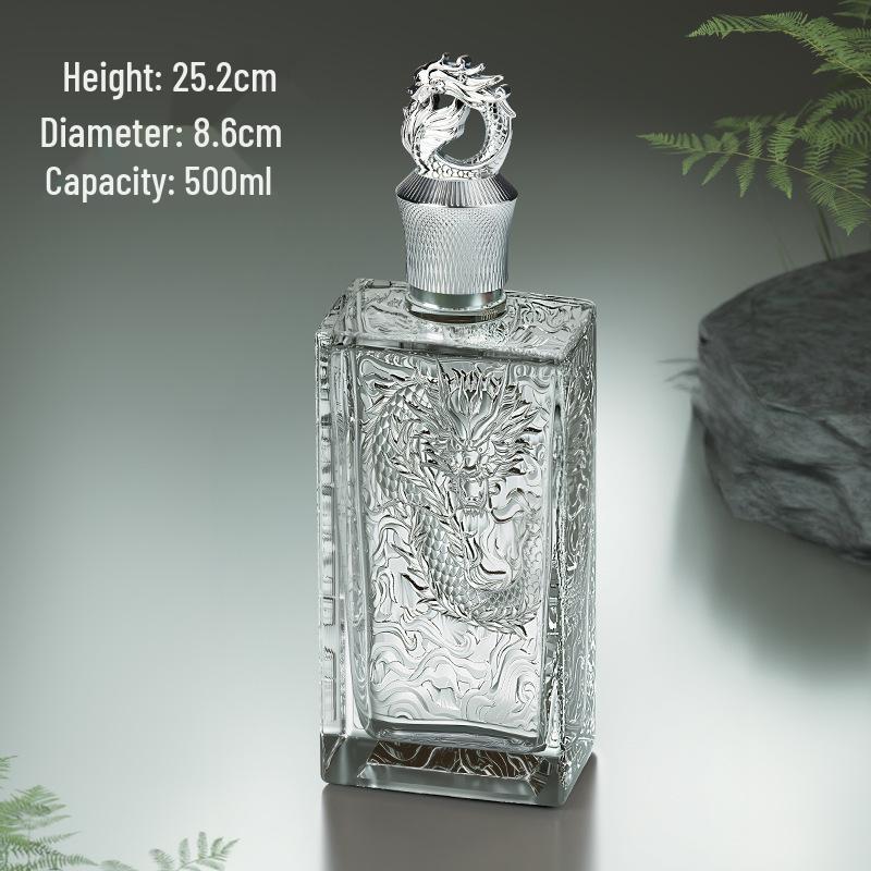 Luxury Dragon Pattern Embossed Glass Baijiu Gift Set - Crystal White Material Wine Bottle