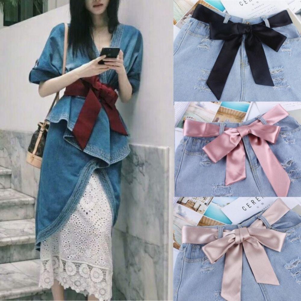 Waistbands Silk Scarf Solid Color Ribbon Knot Rope Fashion Long Scarf  Ladies