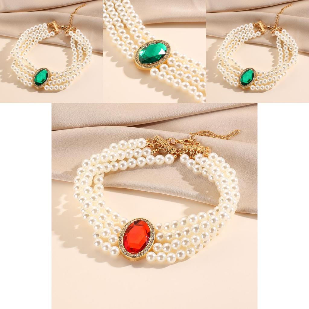 Multi Elegant Palace Layered Simulated Pearl Gemstone Necklace Accessory Neck