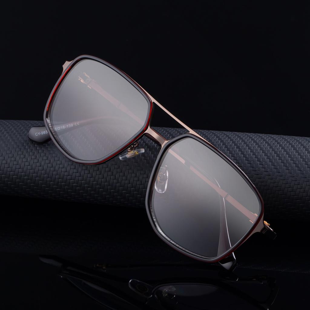 JYL TS Men's Square Metal-Temple - Double-Bridge Sun Shades CY-98378