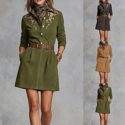 Dámské ležérní retro volné šaty s dlouhým rukávem, stojáčkem a stahováním v pase