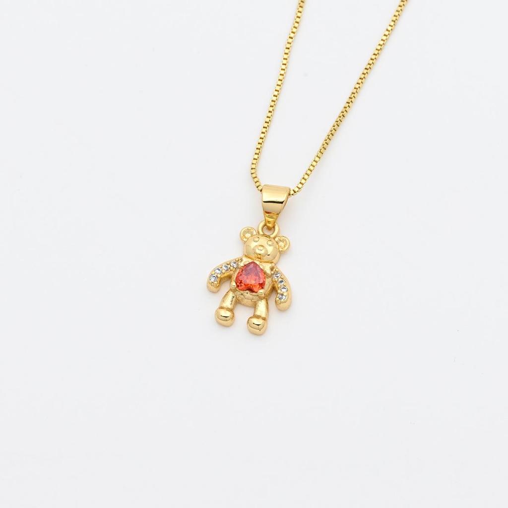 Colorful Diamond Little Bear Copper Pendant Necklace - DIY Jewelry Accessory Clavicle Chain
