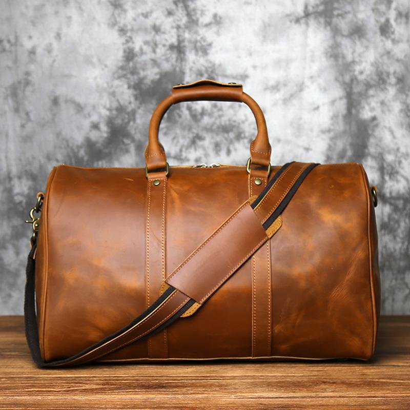 

NZPJ Retro Men s Large-Capacity Leather Travel Bag First Layer Cowhide Shoulder Messenger Handbag with Zipper for 15 Inch Laptop