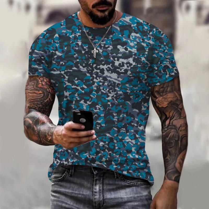 Fashion Men's Crew Neck Short Sleeve 3D Casual Color Printing Casual Short Sleeve Crew Neck T-Shirt