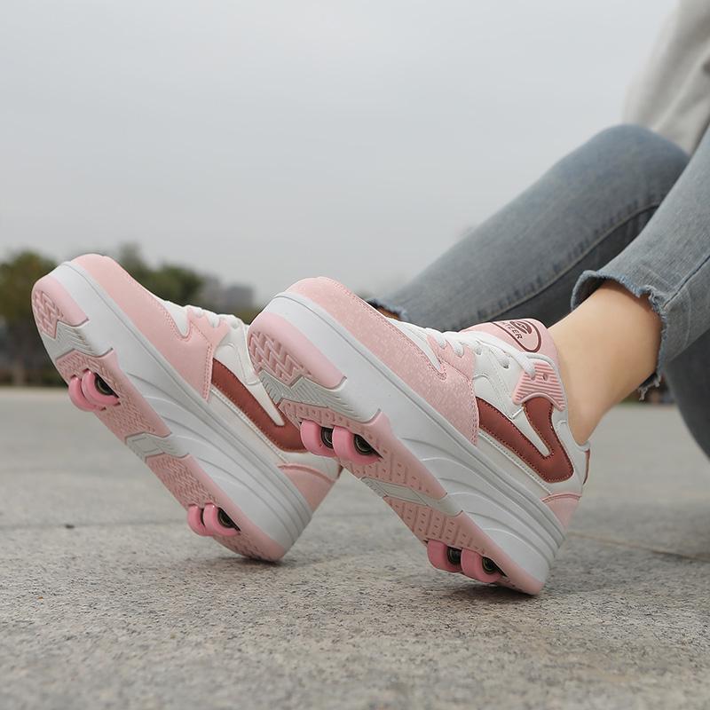 31-42 Chaussures de sport plates détachables à quatre roues pour enfants / femmes Patinage à roulettes d'extérieur Sports Filles Sports Patins à roulettes Chaussures