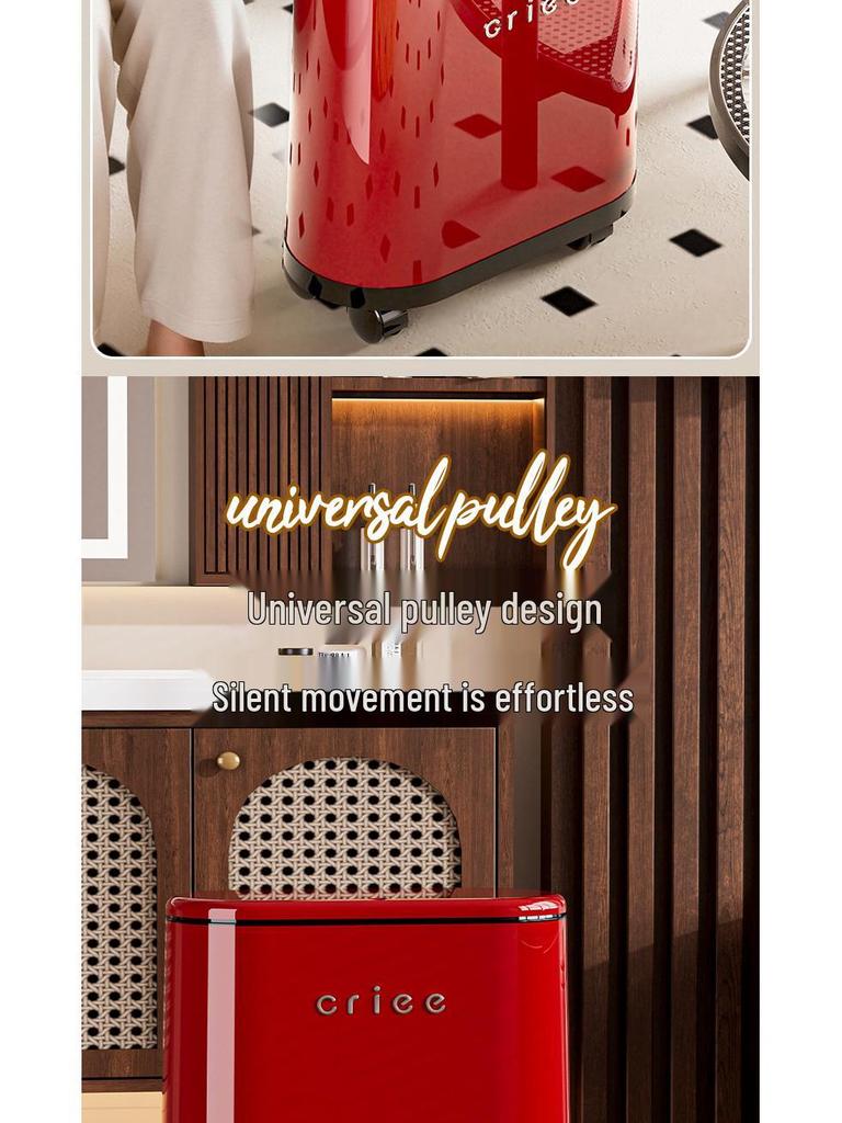 Red Oval Press-Type Trash Can with Lid for Bathroom and Living Room
