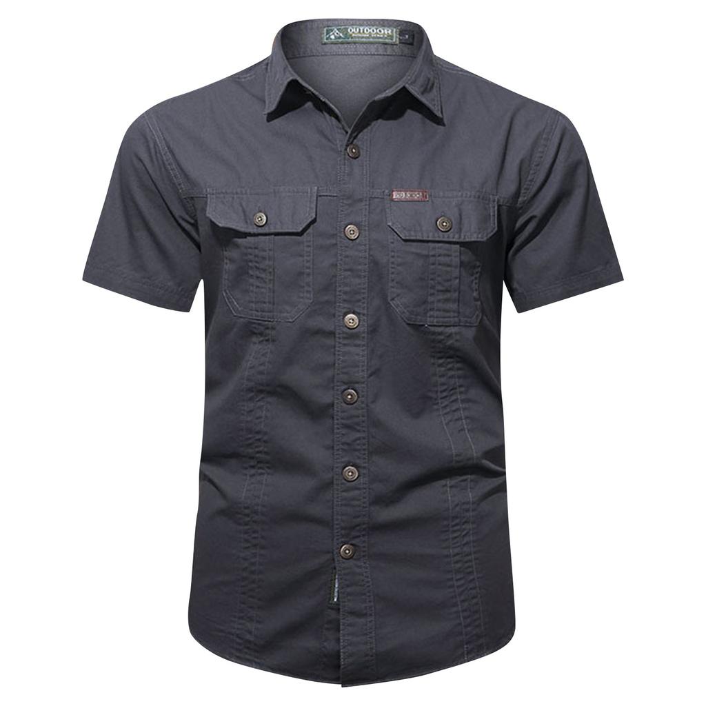 Summer Work Clothes Short Sleeve Cotton Shirt Men's Work Clothes Outdoor Loose Men's Shirt