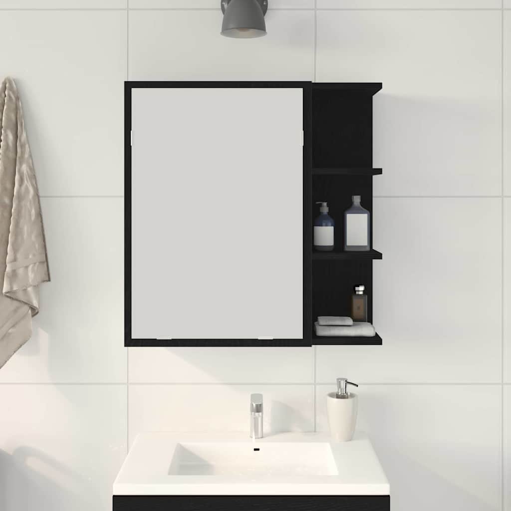 Bathroom Mirror Cabinet with Shelf and Door Black Oak Effect