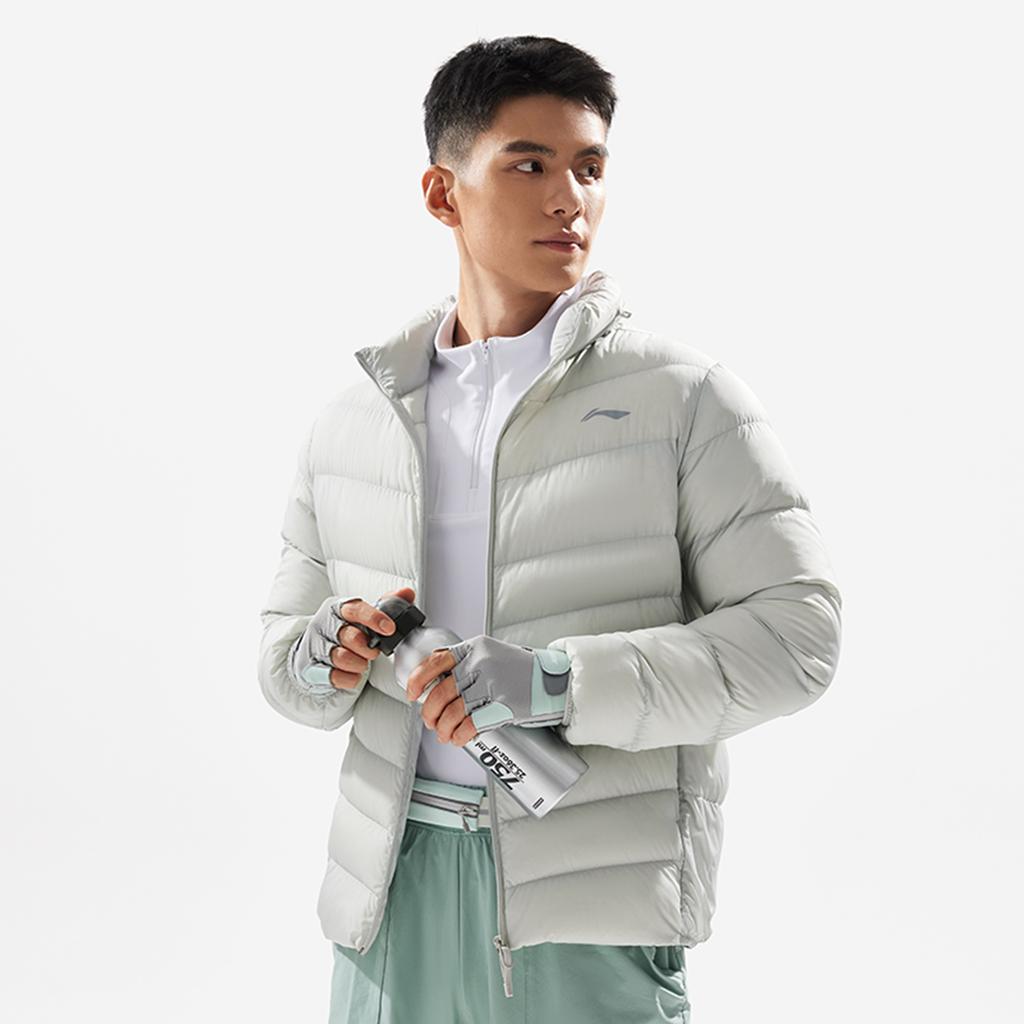 Li Ning Fitness Series Solid Color Short Logo Stand Collar Down Jacket Men Jacket Water-Droplet-Gray AYMU091-2