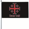 2D Plochý, 2D Znak na dveře 91,44x152,4 cm Křižák Templářský Kříž Deus Vult Zahradní vlajka - Světlostálá venkovní vlajka, Polyester, Design s červeným křížem