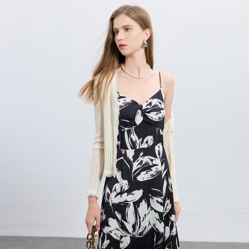 Sancai 2025 Autumn Floral Print Strappy A-line Long Dress S