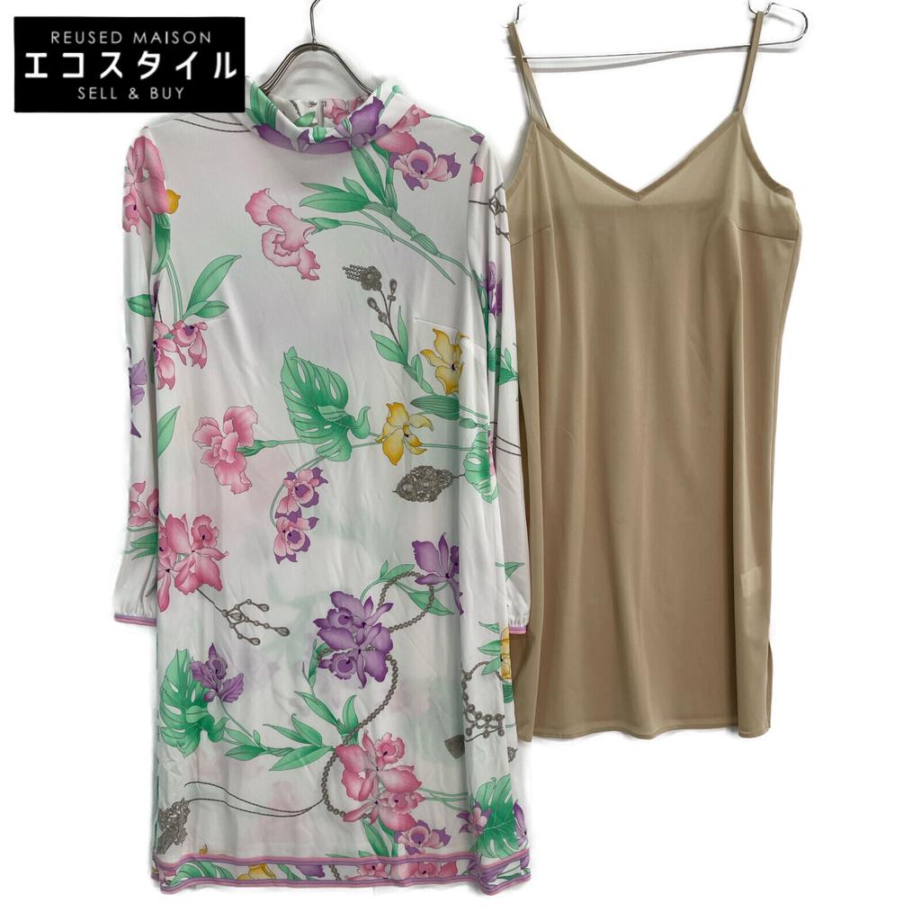 LEONARD 0190201 White Cancan material floral high neck dress dress 38 White Pink PurpleUsed