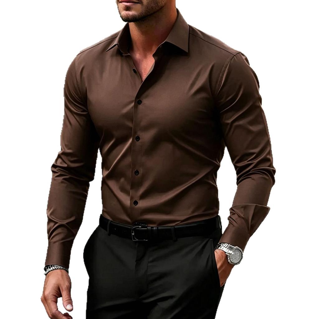 Lente Herfst Nieuwe Casual Heren Lange Mouw Zakelijke Overhemden Los Effen Kleur Modieus Comfortabel Veelzijdig Slim Fit Professionele Overhemden