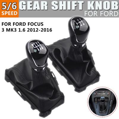 5/6 Speed Stick Gear Shift Knob With PU Leather Boot Collar Case For Ford Focus 3 MK3 1.6 2012 2013 2014 2015 2016