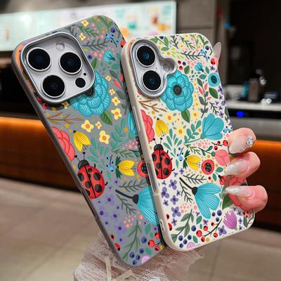 Romantic Garden Flowers Print Soft Case For iPhone 15 14 16 Pro Max 15 14 Plus 13 12 Pro Max 11 Leather Texture TPU Phone Cover