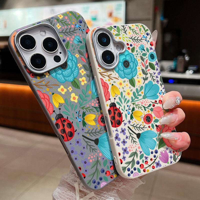 

Romantic Garden Flowers Print Soft Case For iPhone 15 14 16 Pro Max 15 14 Plus 13 12 Pro Max 11 Leather Texture TPU Phone Cover iPhone 15