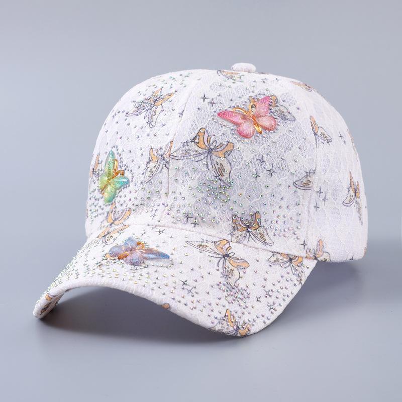 New lace butterfly dragonfly decorative baseball cap spring and summer breathable diamond curved brim sunshade cap
