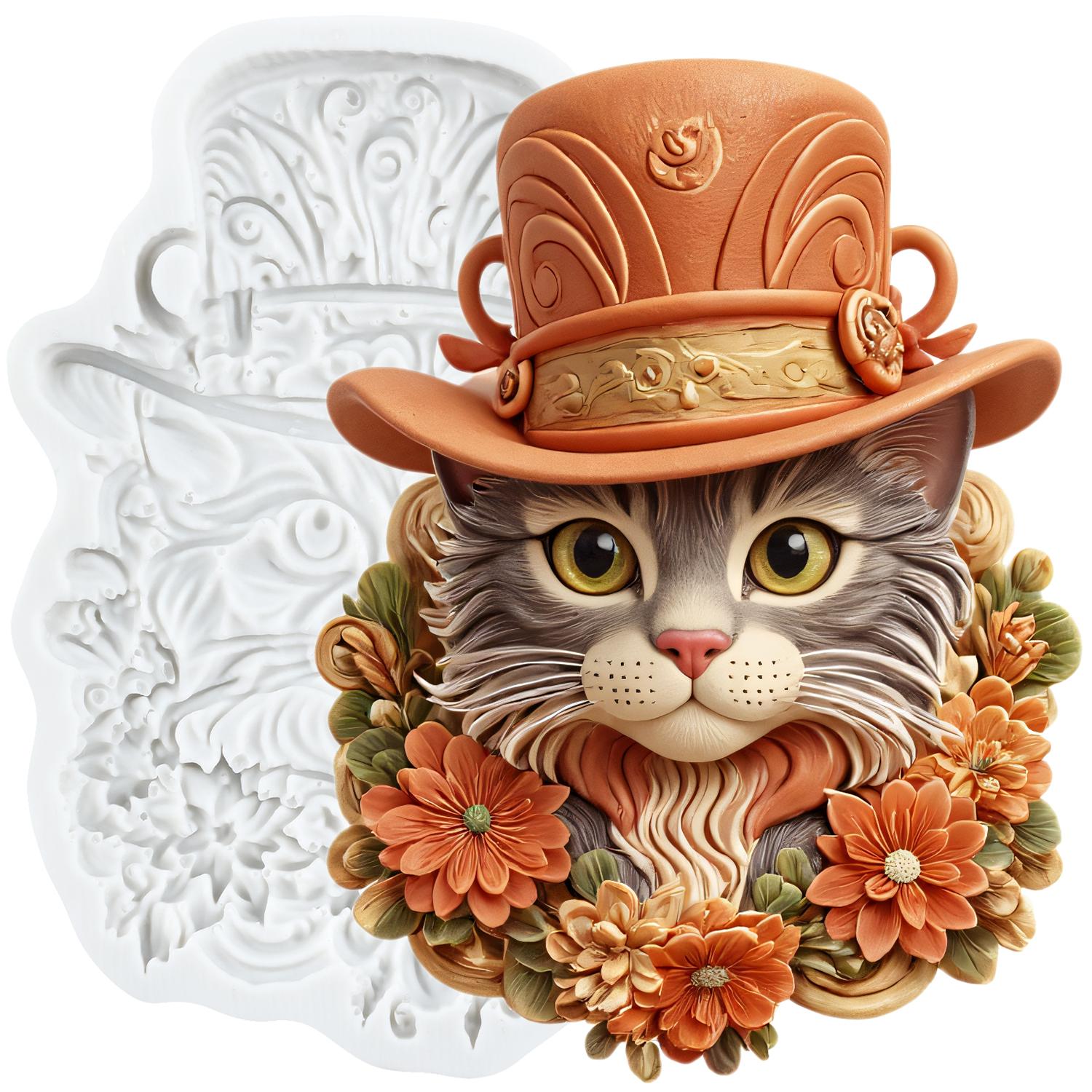 

Cat Head Silicone Mold Smile Flower Cat Fondant Molds Cake Decorating Tools Theme Cake Dessert Decorated Chocolate Candy Mold сірий колір