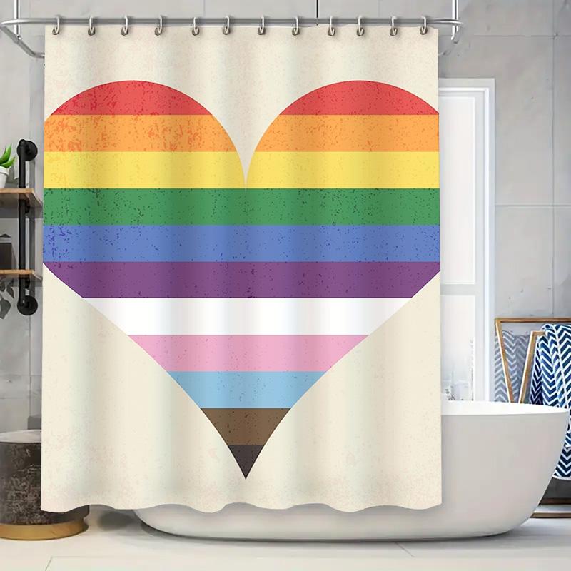 Pride Heart Shower Curtain - Vibrant Rainbow Design For A Waterproof And Unique Bathroom Dcor Set