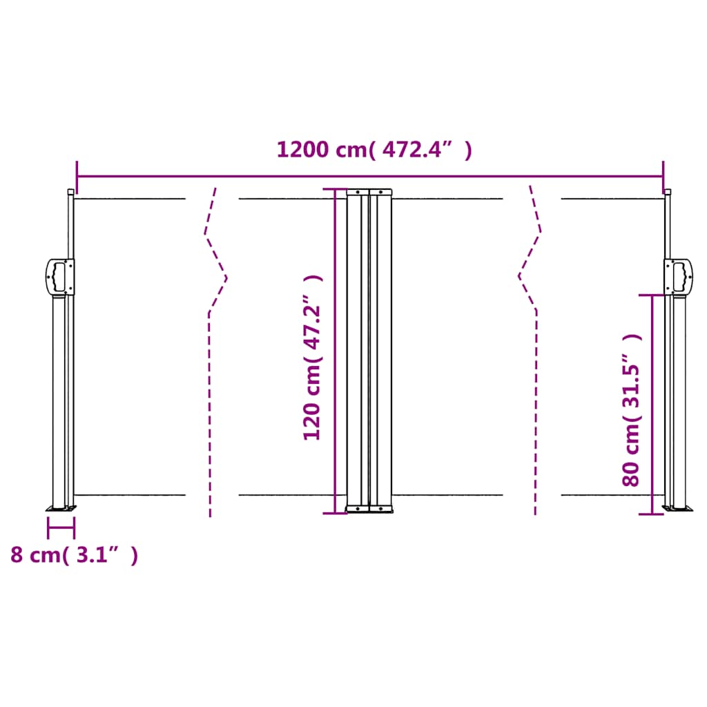 Retractable Side Awning Black 120 x 1200 cm
