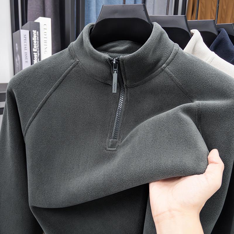 Men's Double-Sided German Velvet Stand Collar Half-Zip Long Sleeve Casual Sweatshirt
