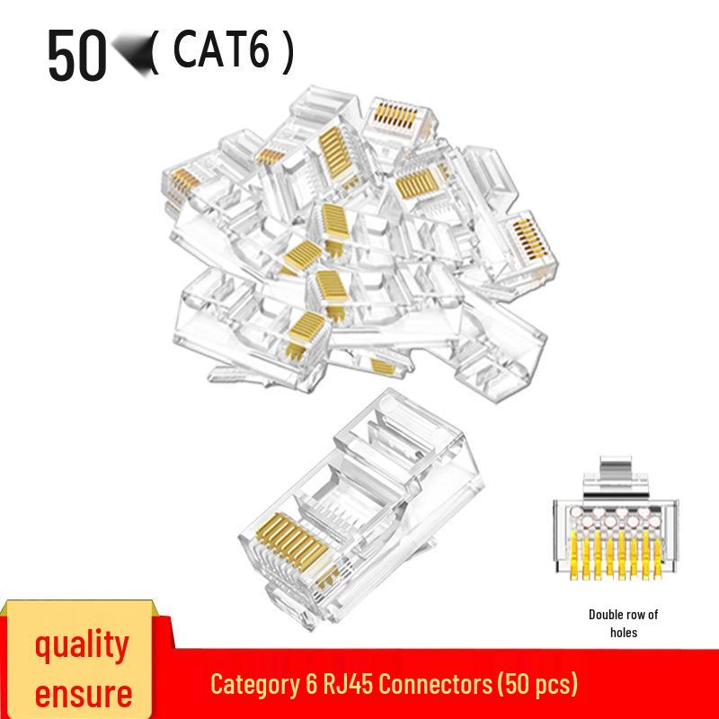 RJ45 Boot 50-Piece Set: Gold-Plated CAT6 Crystal Head & Network Cable Rubber Boots - 100 Pieces Total