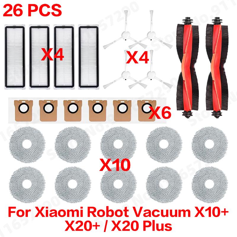 Compatible For ( Xiaomi Robot Vacuum X10+ / X20+ / X20 Plus ) Spare Parts Accessories Main Side Brush Mop Cloth Dust Bag Filter