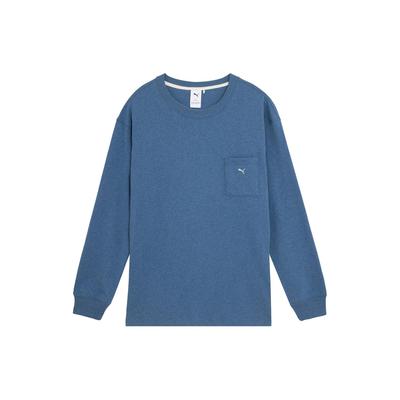 Navy Series Solid Color Single Side Pocket Design Round Neck Long Sleeve T-Shirt Unisex Tops Deep-Space-Blue 623126-56