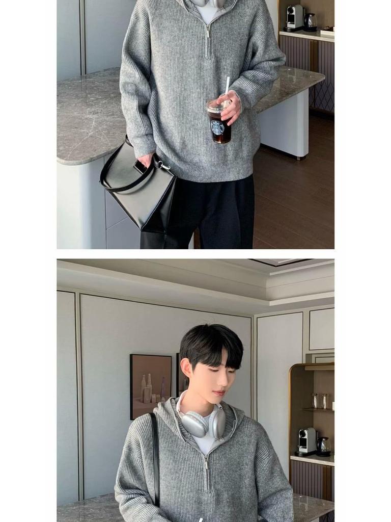 Men's Retro Half-Zip Loose Knitted Hoodie (Autumn/Winter Collection)