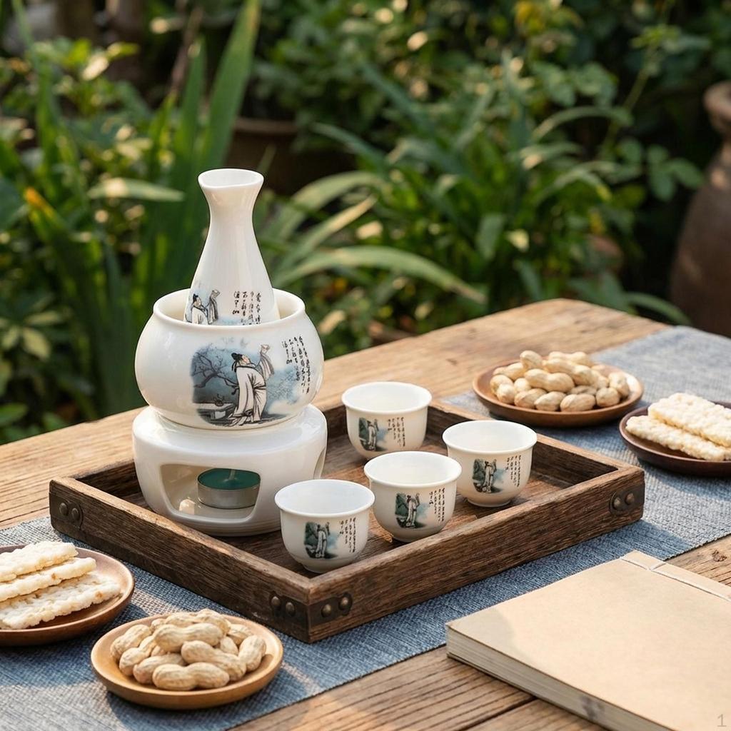 7-Piece Service Set: Cups, Warmer, Traditional Porcelain, Suitable for Collections And Special