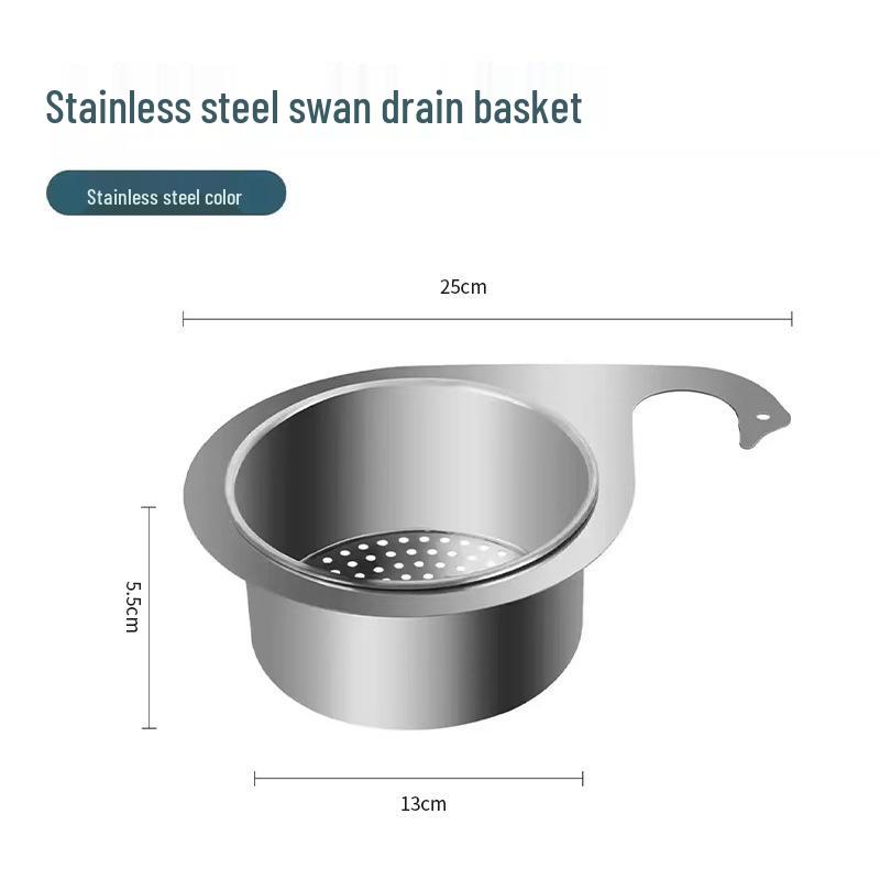 Swan Stainless Steel Sink Drain Basket - Kitchen Hanging Storage & Dry-Wet Separation Filter Hooks