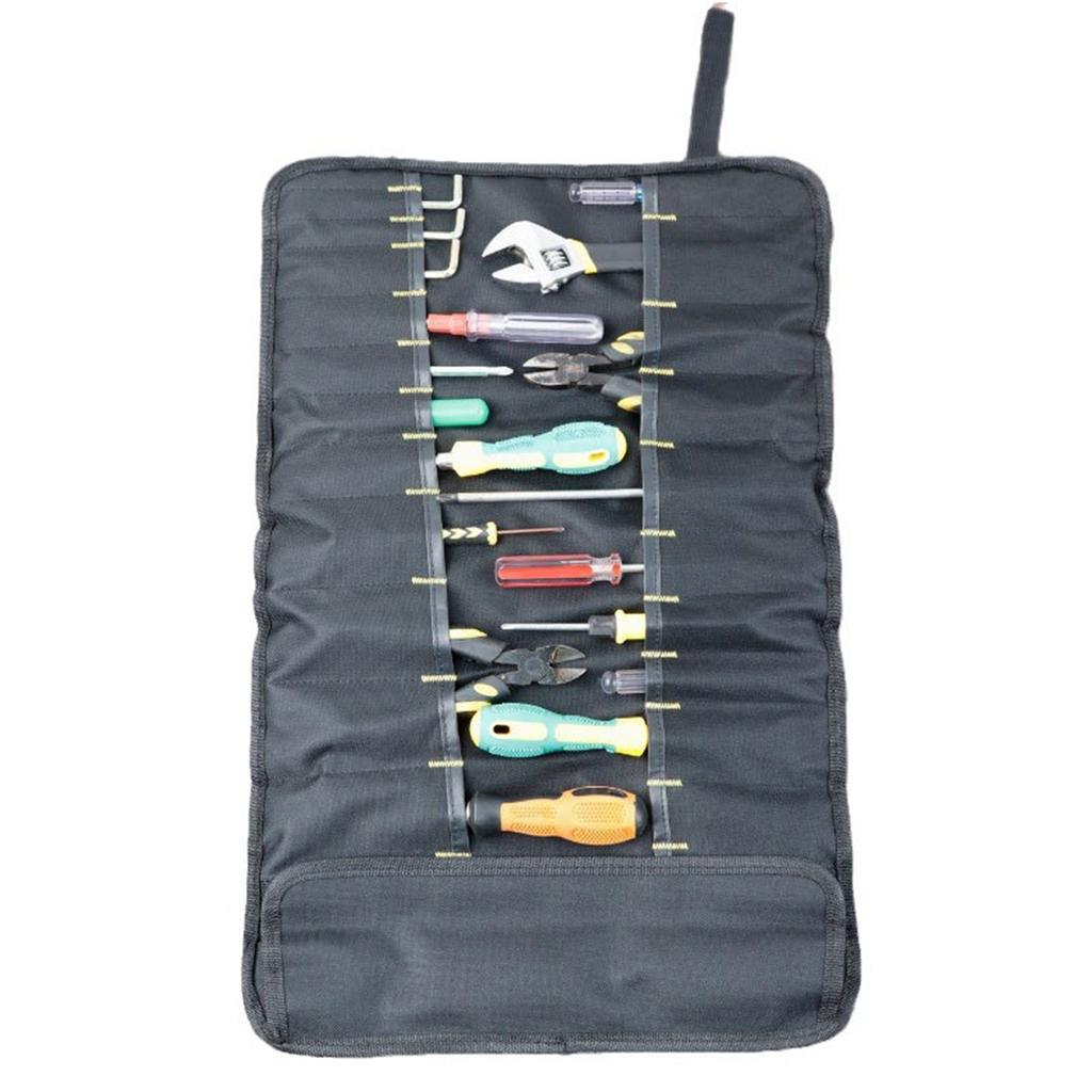 Chef Tool Roll Bag Oxford Cloth Portable Fork Tool Case Holder Pouch with Handle for Culinary Traveling Black