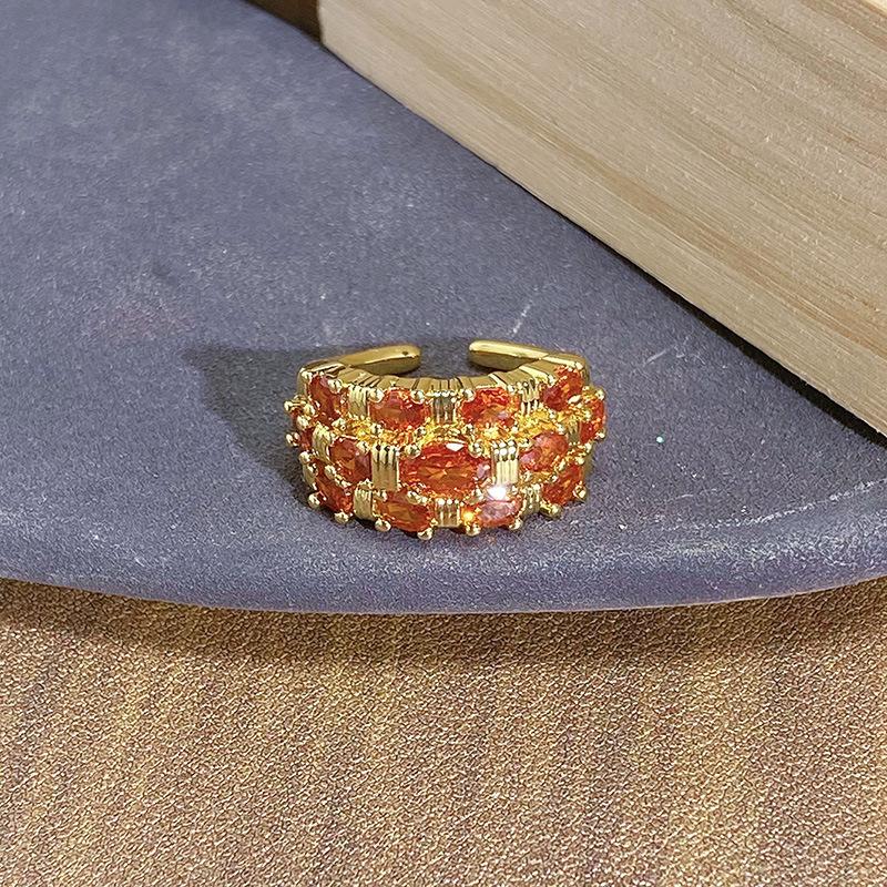 French Court Medieval Light Luxury Colored Treasure Red Zir*****Pen Ring Fashion Niche Light Luxury High-End Ring Woman