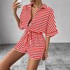 Summer Jumpsuit for Women's Casual Loose Comfortable Outfit Striped Batwing Sleeve Shirt Top+ Shorts Jumpsuit Woman