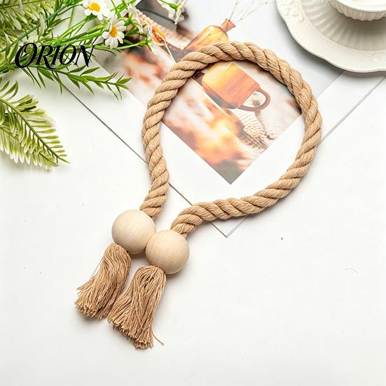 Reusable Magnetic Tiebacks 1Pc Boho Curtain Tieback, Twisted Rope Wooden Bead Quick Secure Ties Holders, Decorative Drapery Holdbacks for Bedroom