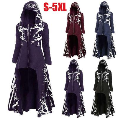 Ladies Retro Halloween Cape Gothic Punk Hooded Irregular Shawl Jacket