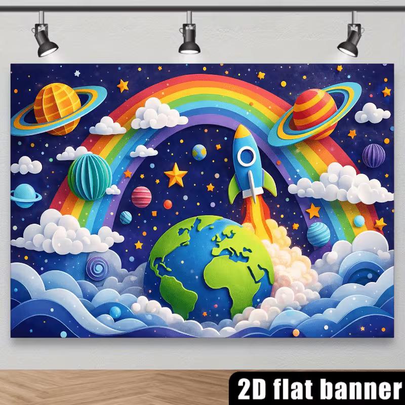 2D Colorful Space Tapestry for Kids Birthday, Nursery & Party Decoration