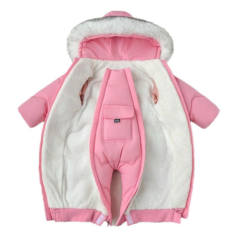 Macacão de Bebê Jaqueta de Algodão com Penas para Meninos e Meninas Roupa Infantil Espessa Quente e Espessa para Uso ao Ar Livre Macacão