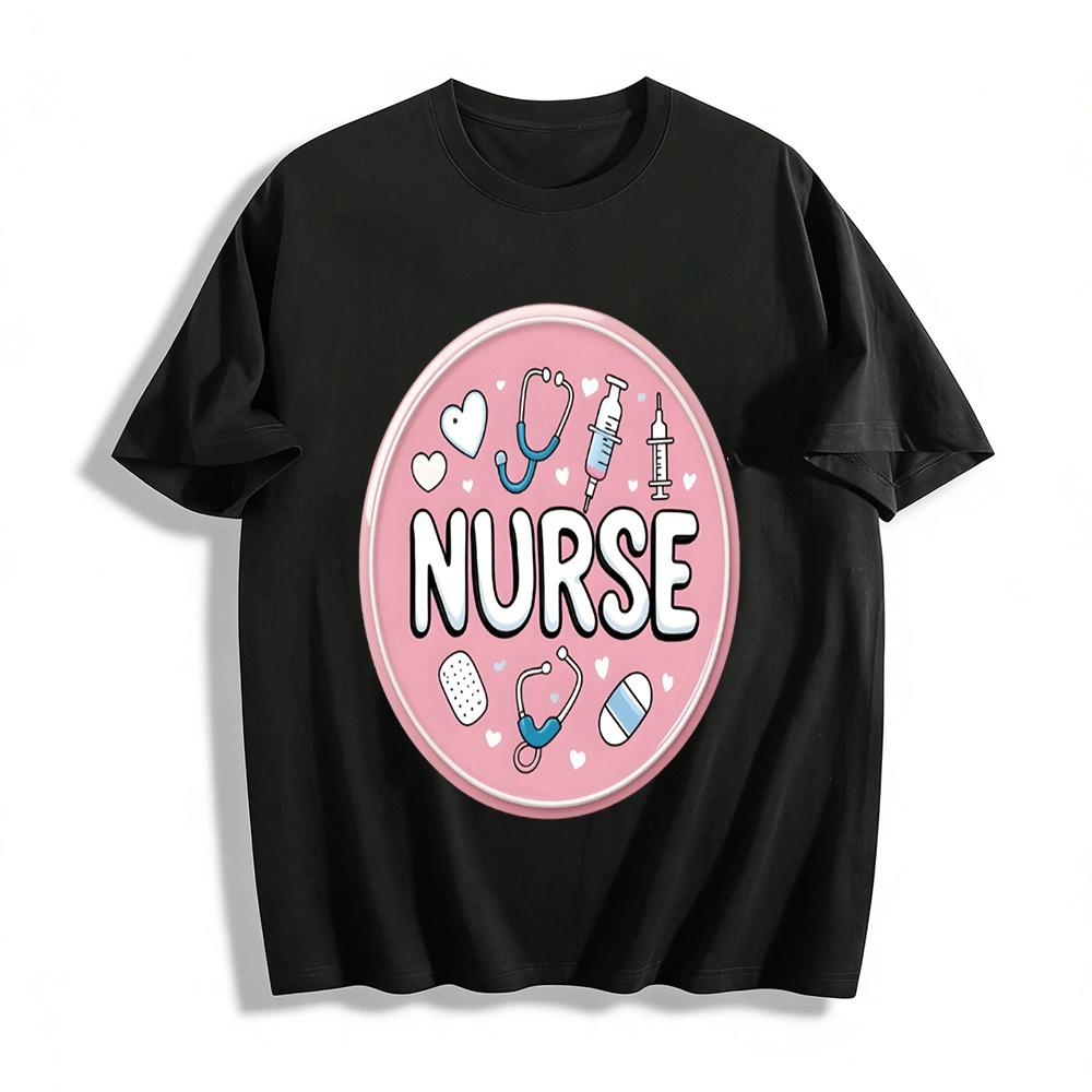 Cute Medical Element Nurse Themed Casual Printed Top Pure cotton T-shirt XXS